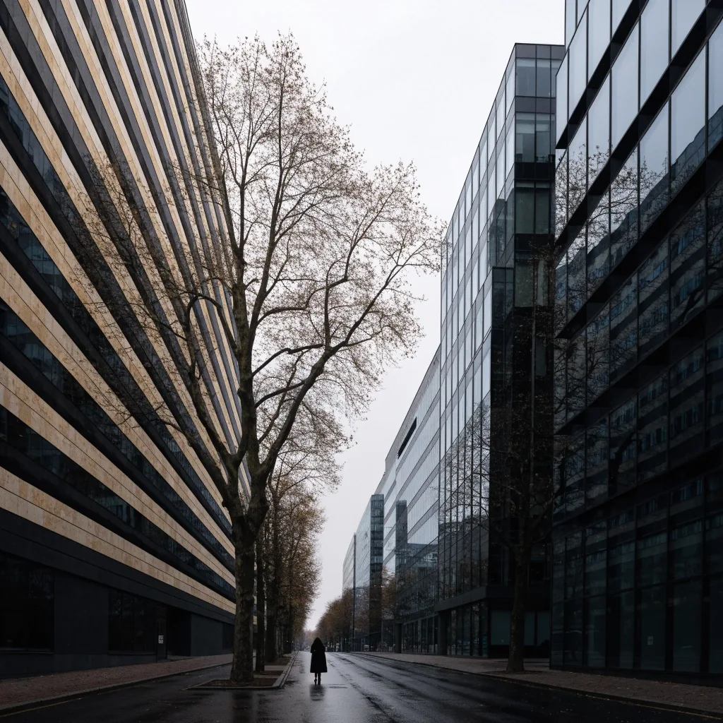 Berliner Büro- und Bankenviertel an einem grauen Herbstnachmittag