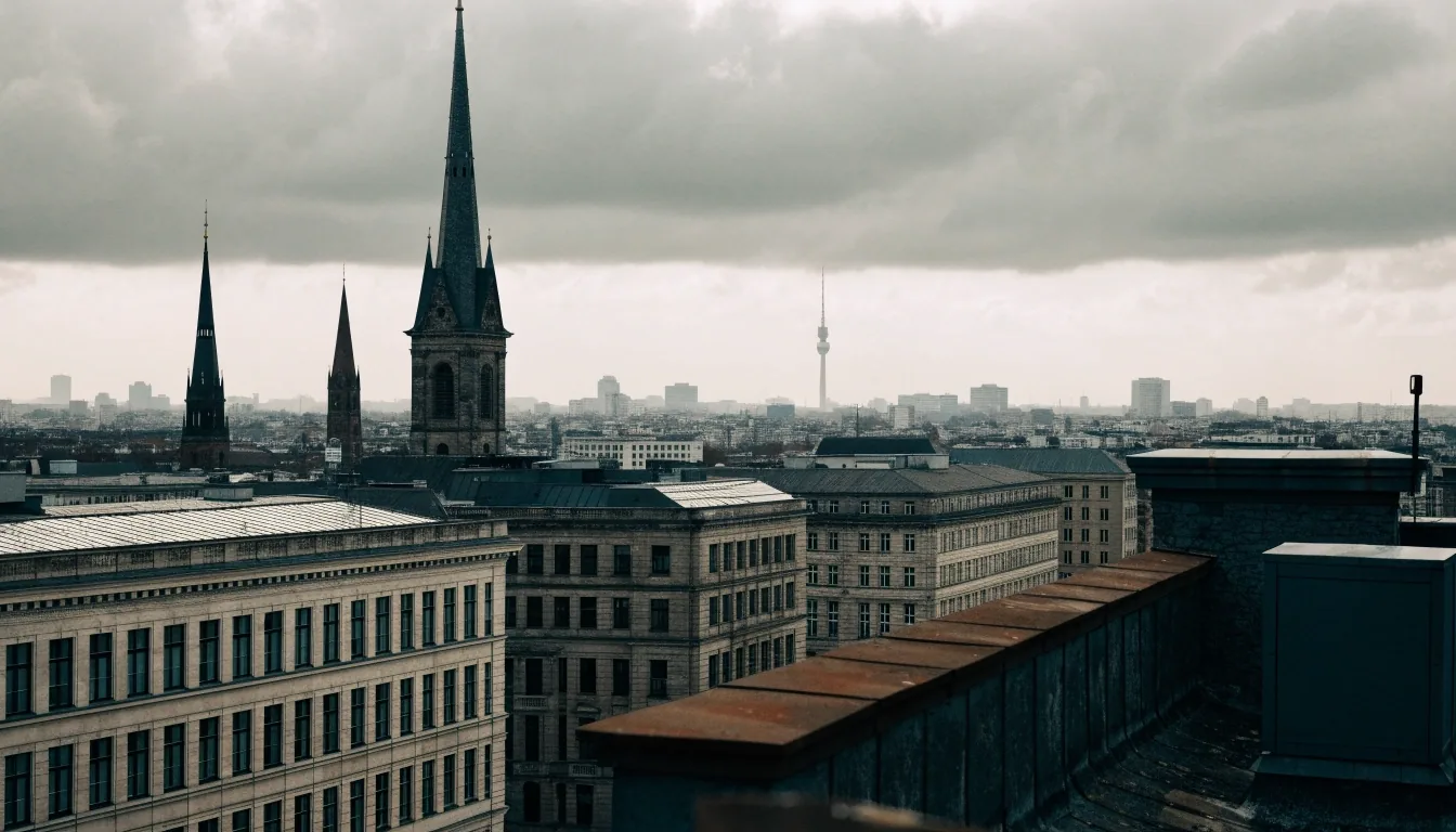 Dächer der Berliner Innenstadt unter bedecktem Himmel